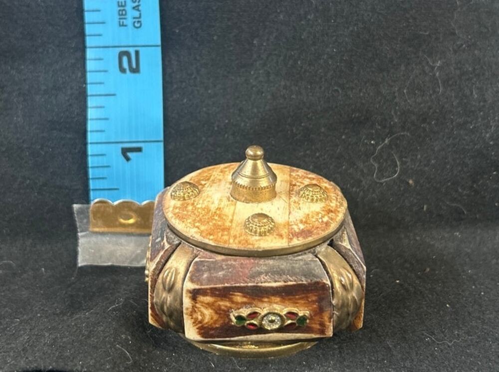 Camel Bone and Brass Trinket Box Antique Middle Eastern